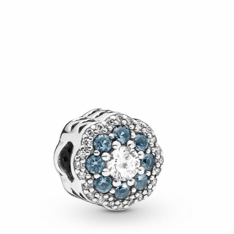 Pandora Blue Sparkle Flower Charm Clearance NZ, Sterling Silver (265704-FPE)